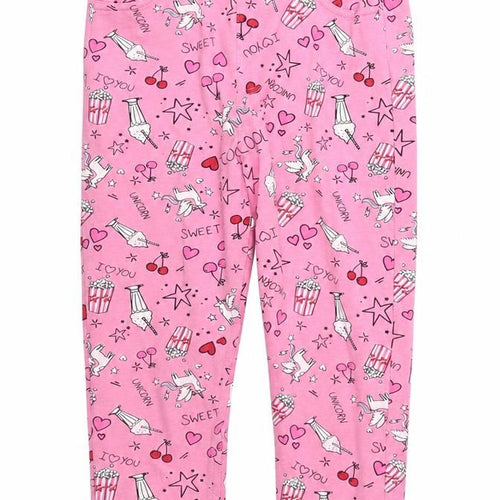 Matalan Girls Pink   Windbreaker Trousers Size 9 Months - Unicorns Milkshakes Popcorn Pyjama Pants