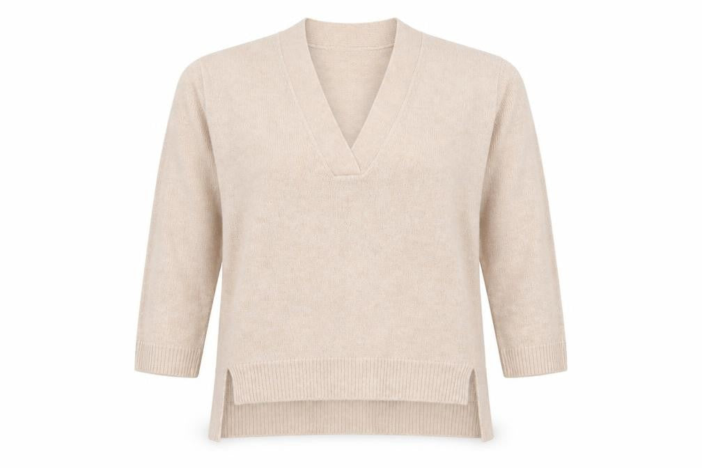 Front view of H&M women’s beige knit jumper, size M