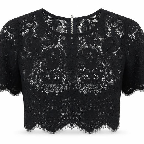 Glamorous Womens Black  Lace Cropped T-Shirt Size S
