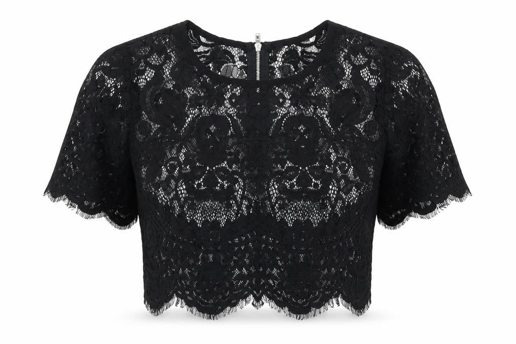 Glamorous Womens Black  Lace Cropped T-Shirt Size S