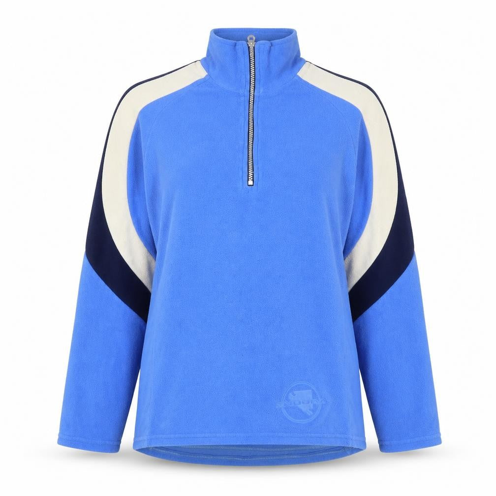 Front view of Endura women’s blue striped fleece jacket, size M