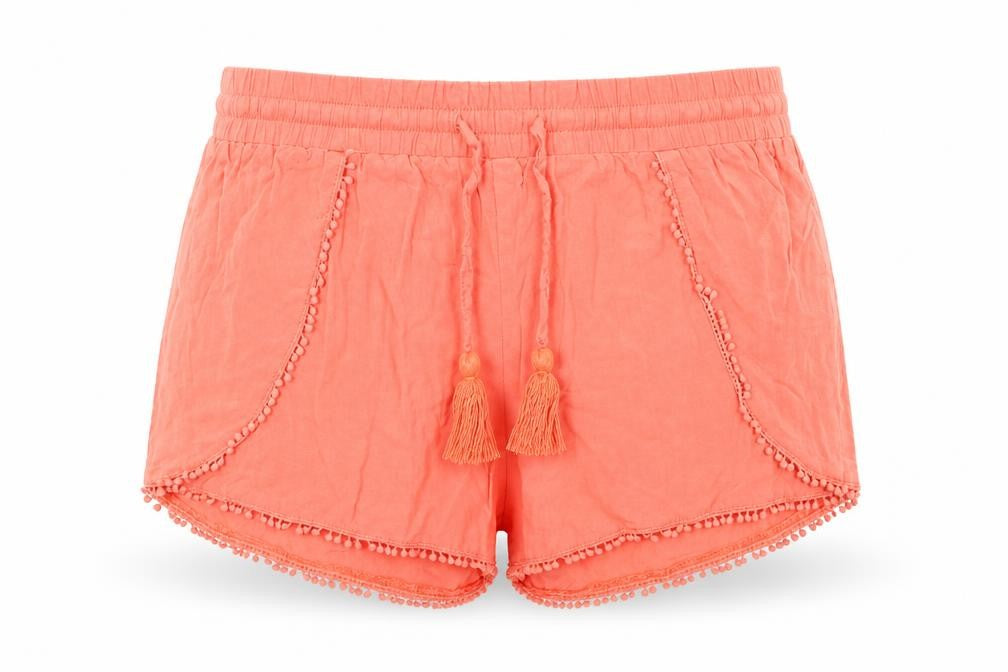 Front view of Atmosphere women’s orange hot pants shorts, size UK 8