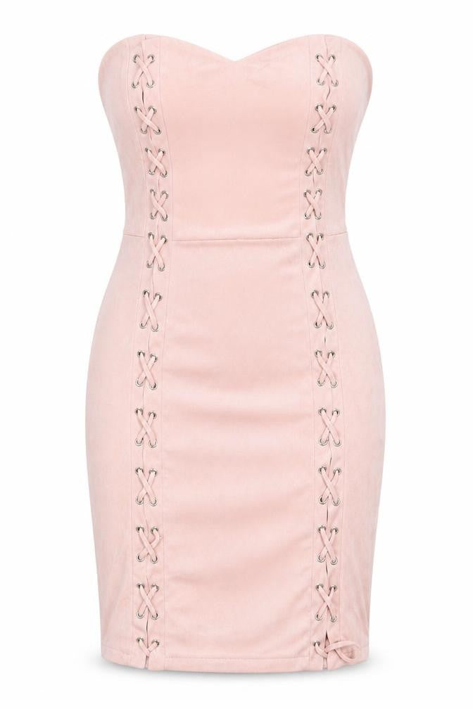 Front view of ICL women’s pink bodycon, size L