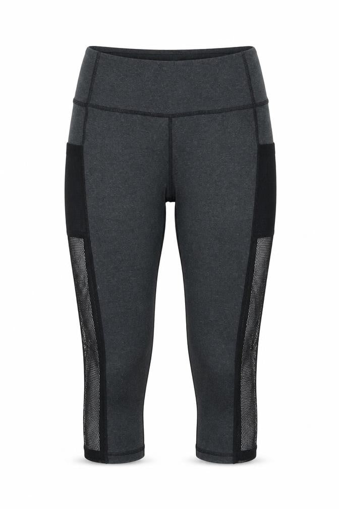 Front view of neon sweets women’s grey cropped leggings, size M, 18-inch leg
