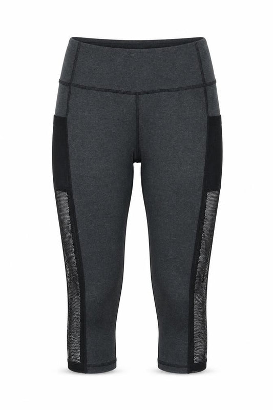 Front view of neon sweets women’s grey cropped leggings, size M, 18-inch leg