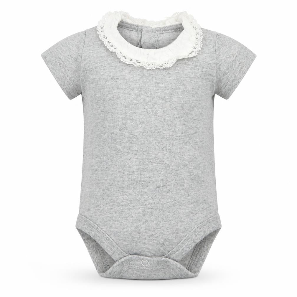 Front view of Tu Baby Grey Babygrow One-Piece, size 0-3, Months