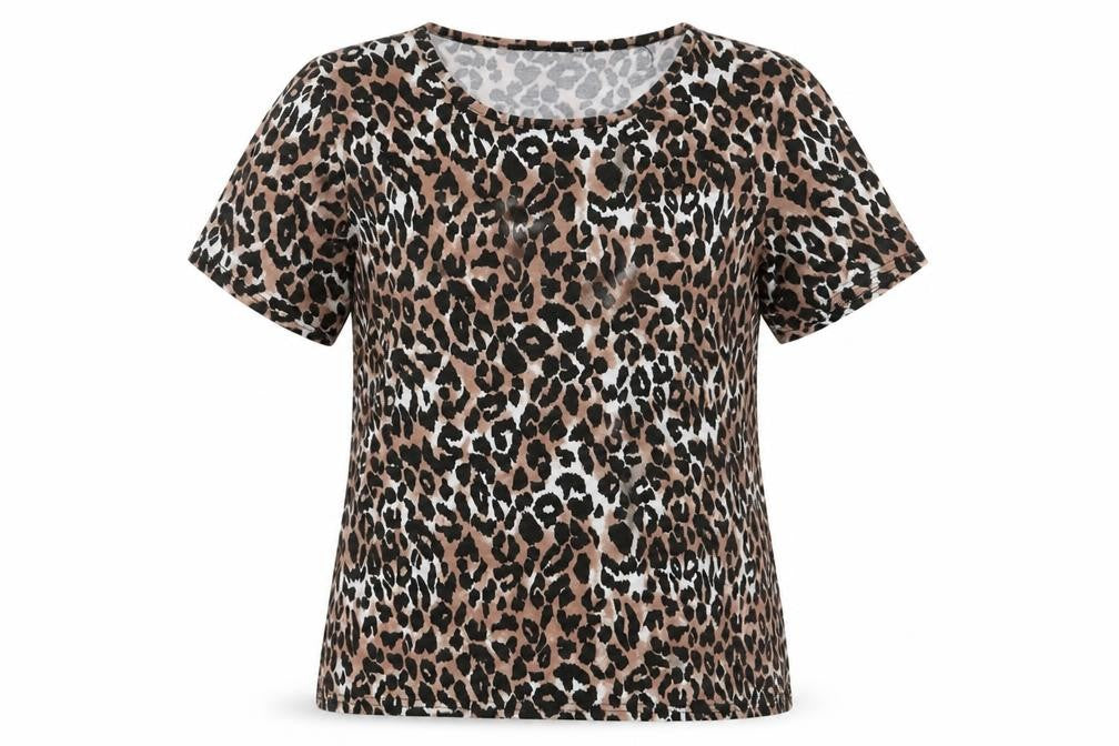 Front view of PRETTYLITTLETHING women’s multicoloured animal print basic t-shirt, size UK 10