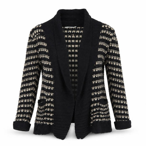 Isle Womens Black Striped  Cardigan Jumper Size L