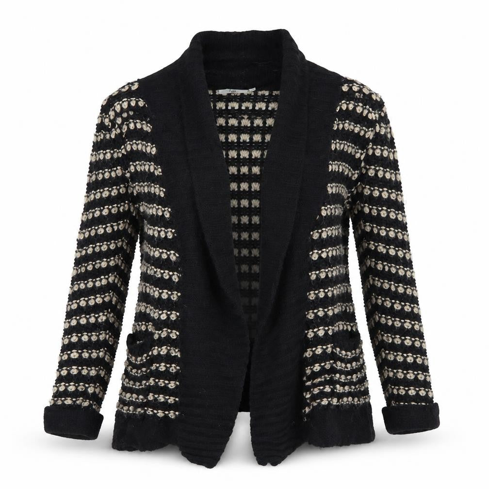 Isle Womens Black Striped  Cardigan Jumper Size L