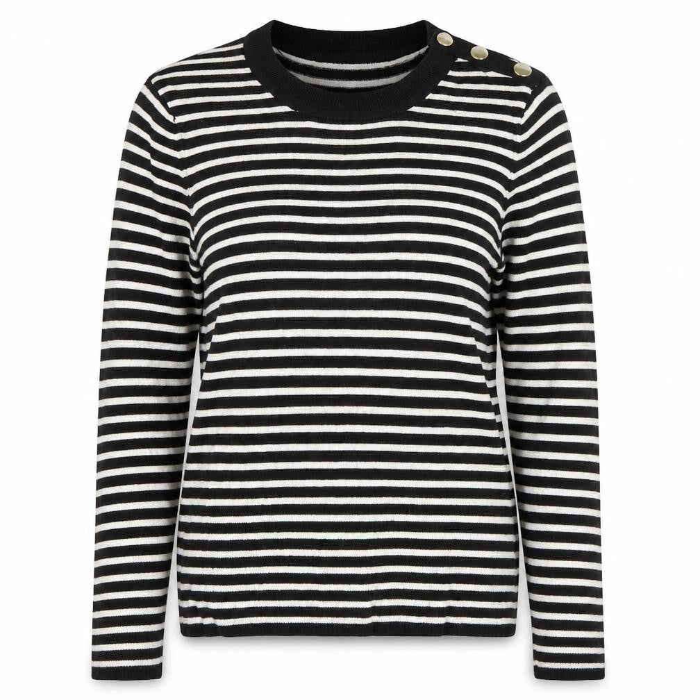 Front view of H&M women’s black striped jumper, size M