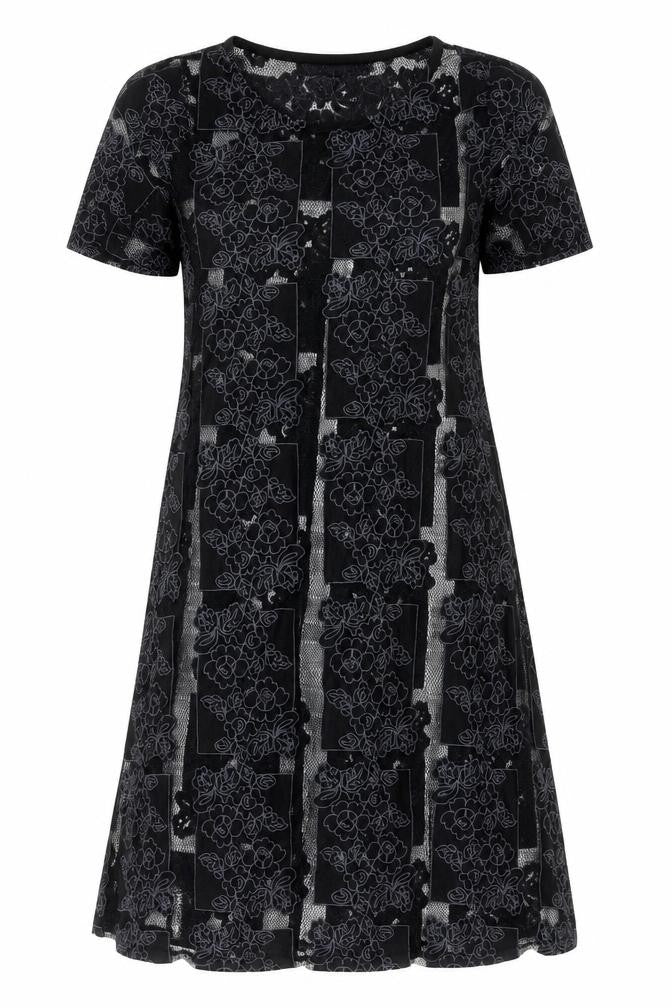 Lola Skye Womens Black Floral  T-Shirt Dress  Size 8  - Sheer panels