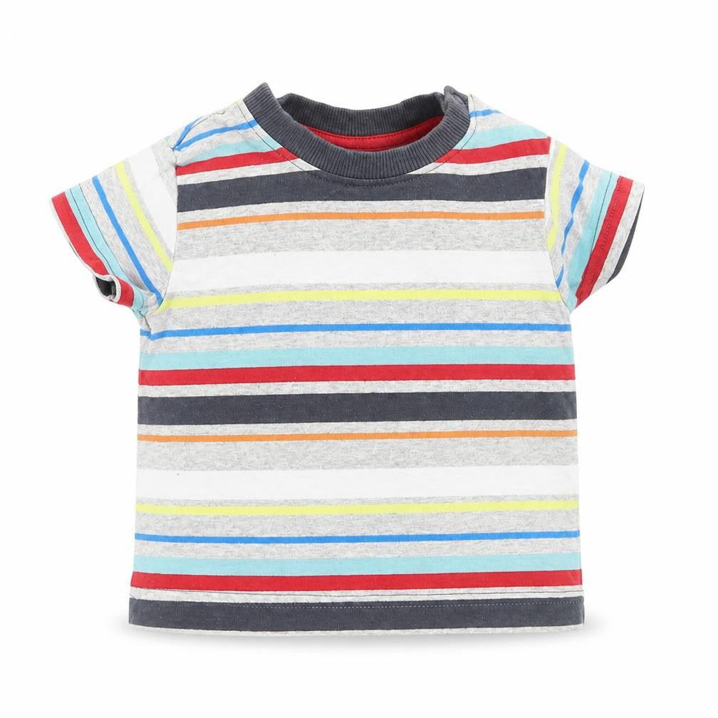Front view of Nutmeg Baby Multicoloured Striped Basic T-Shirt, size 3-6, Months