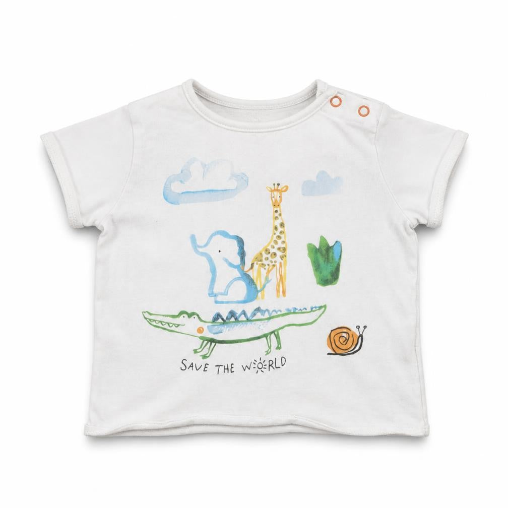 Front view of Next Baby White Basic T-Shirt, size 3-6, Months - animals