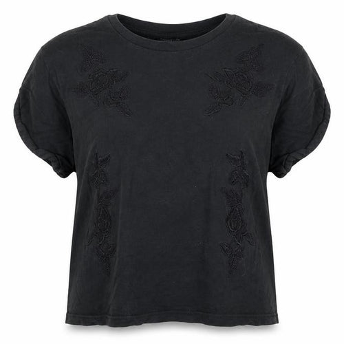 Topshop Womens Black Floral  Basic T-Shirt Size 8  - Floral embroidery