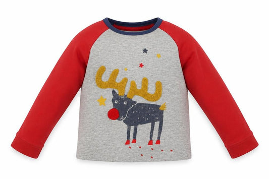 Front view of Marks & Spencer Baby Multicoloured Solid Pyjama Top, size 18-24, Months - Reindeer