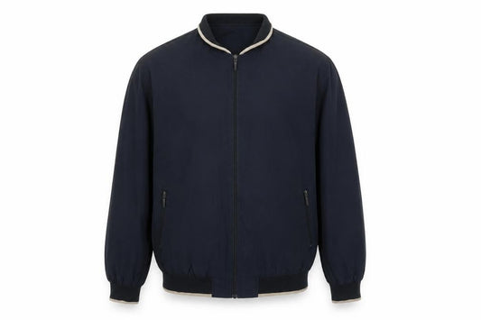 Front view of Chums men’s blue rain coat coat, size L