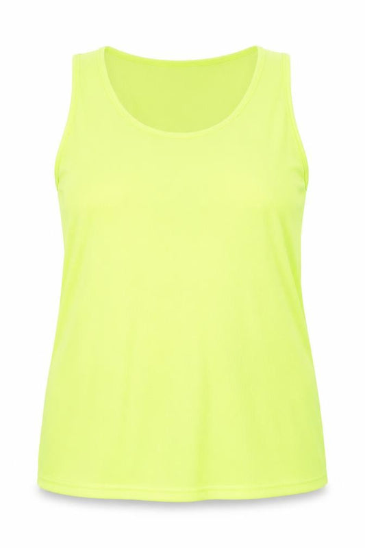Front view of US Apparel women’s yellow basic tank, size UK 18
