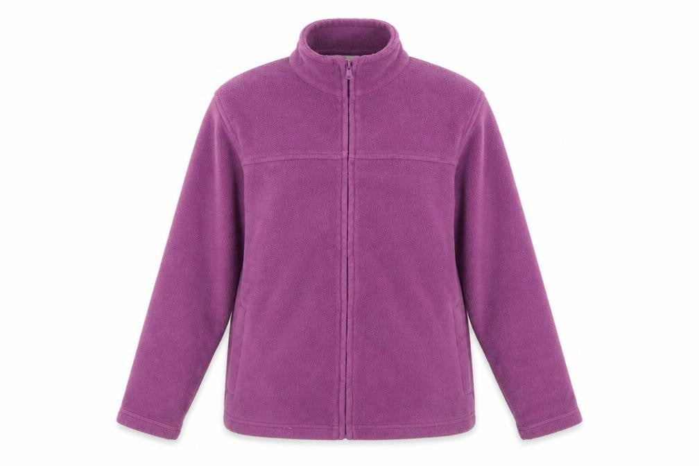 Front view of EWM women’s purple full zip jumper, size S