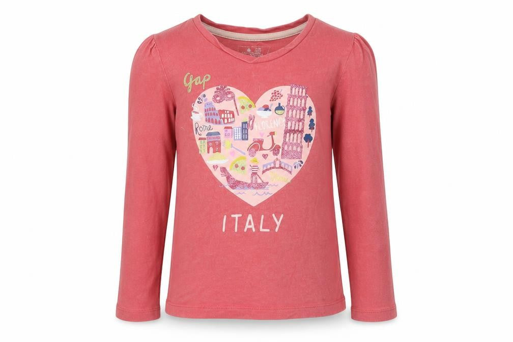 Front view of Gap girls’ pink basic t-shirt, size 5, years