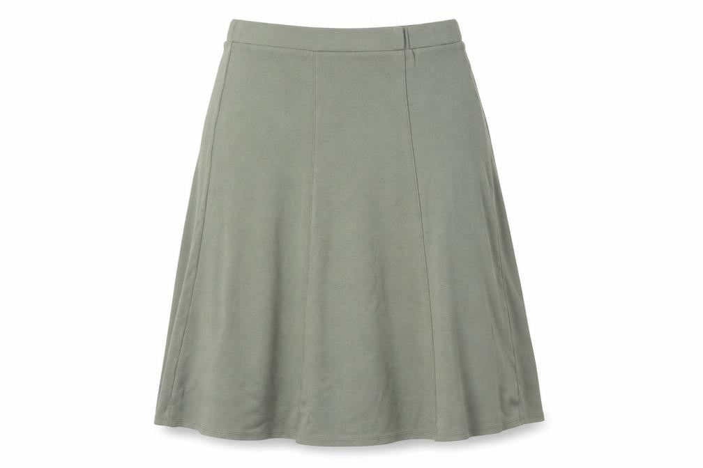 Front view of Preworn women’s green a-line skirt, size UK 10