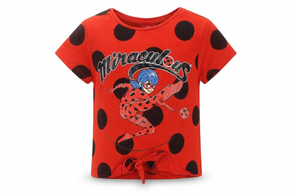Front view of Primark girls’ red polka dot basic t-shirt, size 2, years