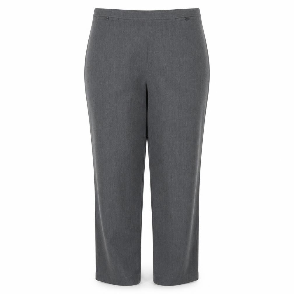 Front view of Bonmarché women’s grey trousers, size UK 18, 28-inch leg