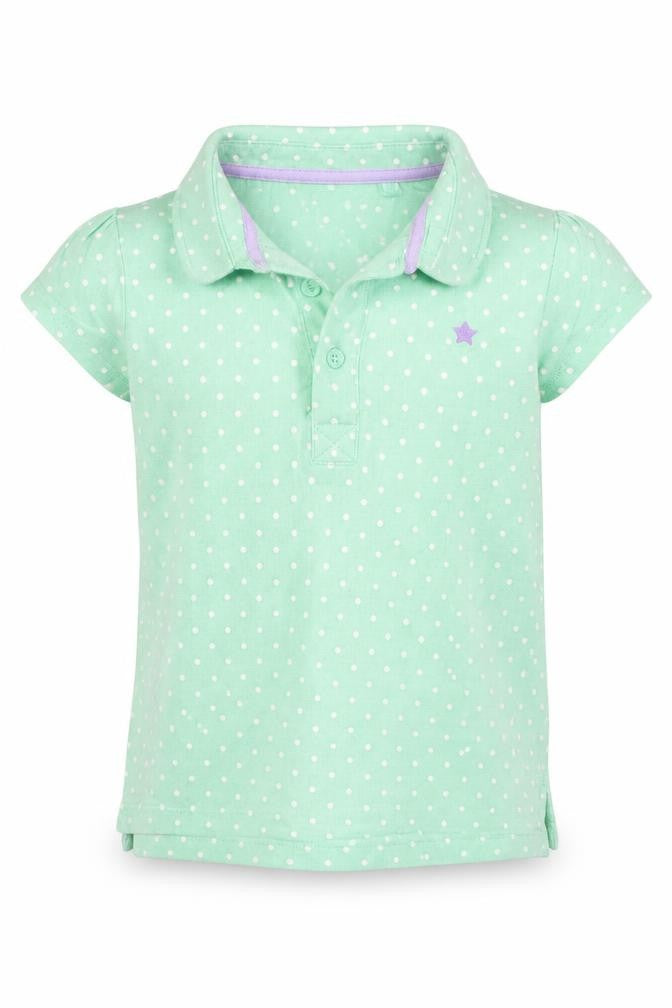 Front view of Next girls’ green polka dot basic polo, size 18-24, months