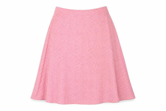 Front view of nightgales women’s pink geometric flare set, size UK 12