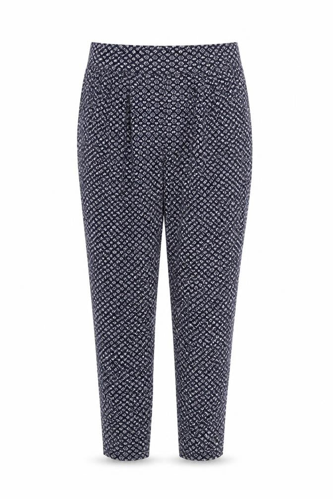 Front view of tnext women’s blue floral trousers, size UK 10, 24-inch leg