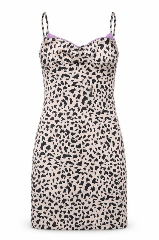 Front view of Motel Rocks women’s beige animal print bodycon, size XS