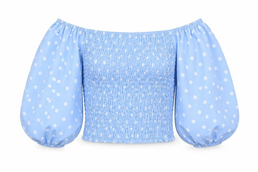 Missimo Womens Blue Polka Dot  Basic Blouse Size 6  - Elasticated Bodice