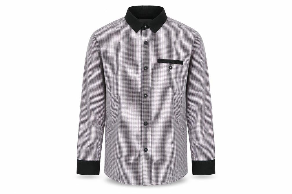 Front view of Autograph boys’ brown check basic button-up, size 8, years