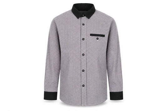 Front view of Autograph boys’ brown check basic button-up, size 8, years