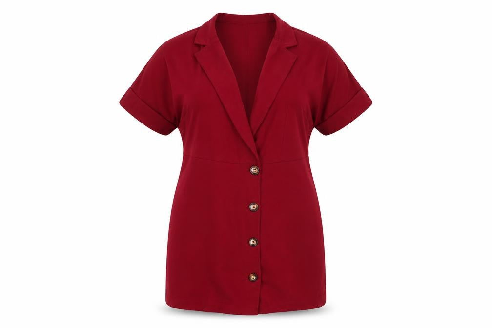 Front view of Boohoo women’s red jacket coatigan, size UK 16