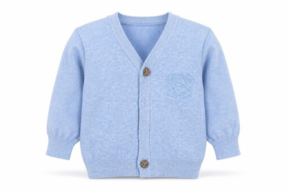 Front view of Next boys’ blue cardigan jumper one size