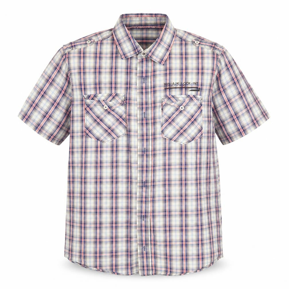 Front view of Next men’s blue plaid button-up, size L