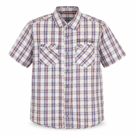 Front view of Next men’s blue plaid button-up, size L