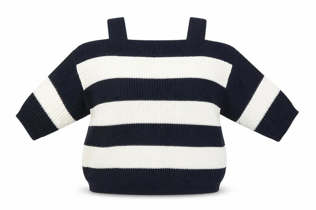 Front view of George women’s blue striped jumper, size UK 12