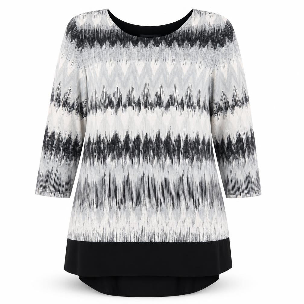 Bonmarché Womens Grey Geometric Basic T-Shirt Size 14 - Zig Zag