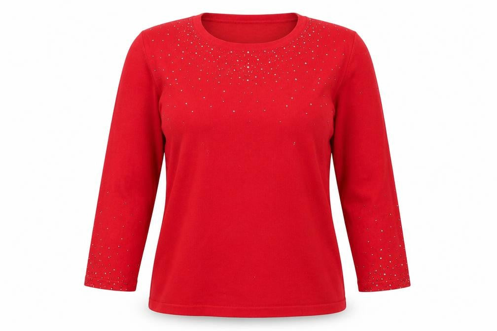 Front view of Stock Shop women’s red knit jumper, size M