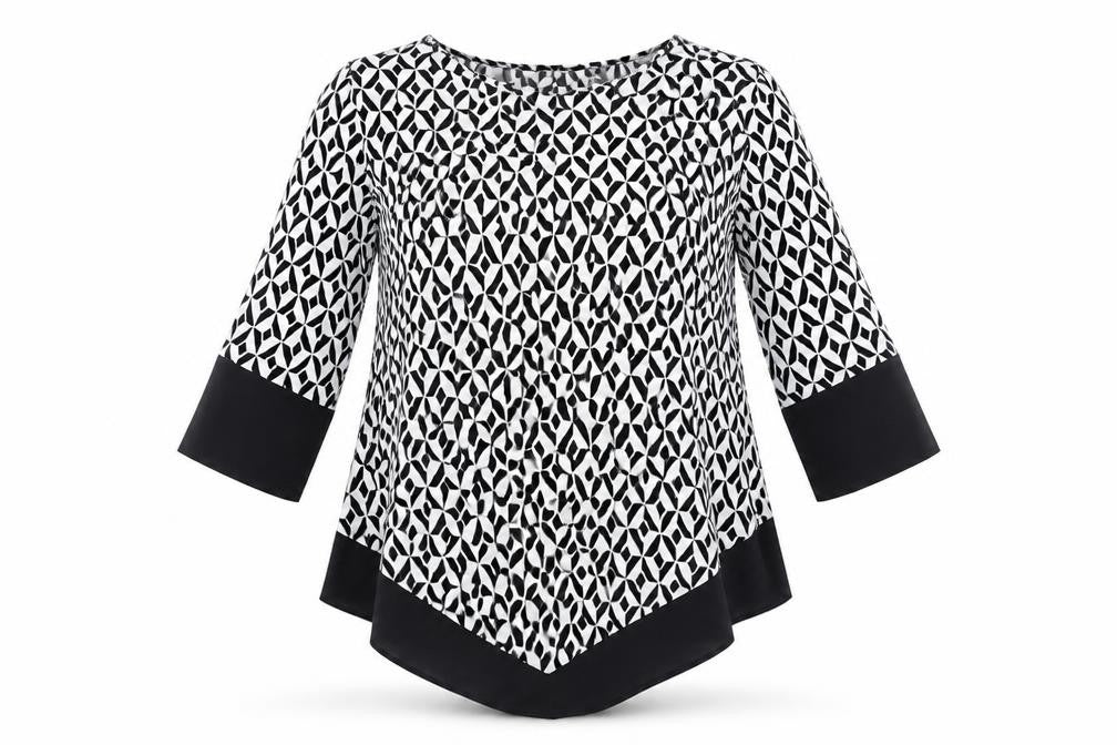 Tu Womens White Geometric  Basic Blouse Size 8