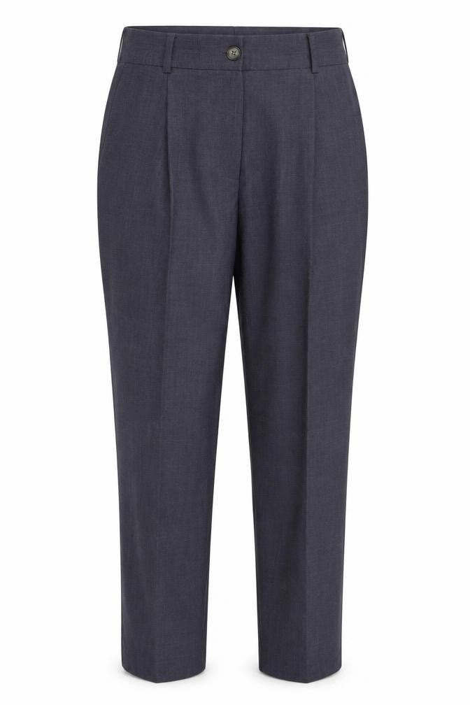 Front view of Marks & Spencer women’s blue trousers, size UK 10, 27-inch leg