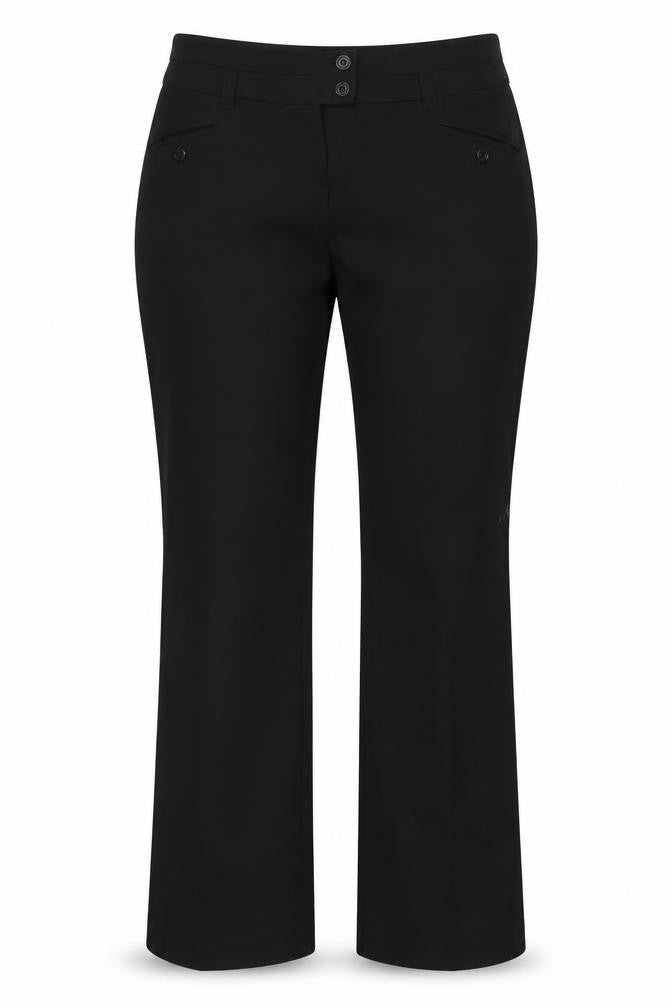Front view of New Look women’s black trousers, size UK 12, 32-inch leg