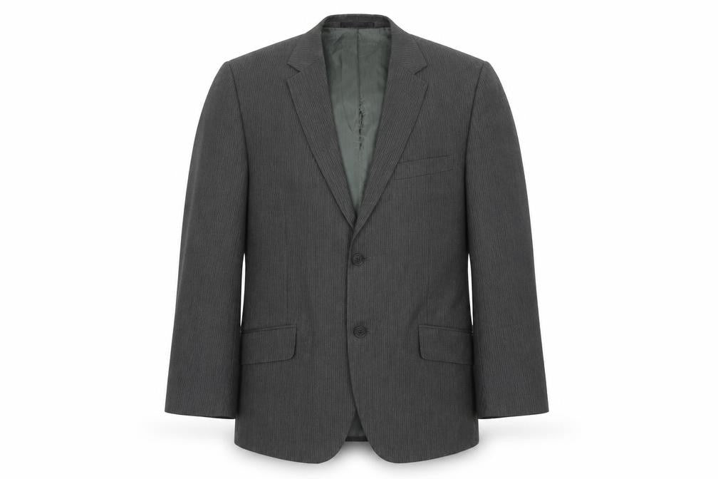 Front view of George men’s grey striped jacket suit jacket, size L