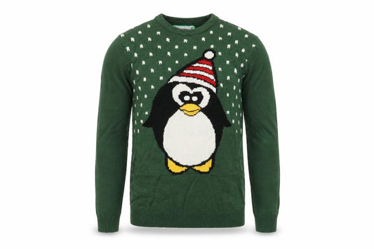 Front view of Cedarwood State men’s green polka dot jumper, size S, - seasonal christmas festive holiday