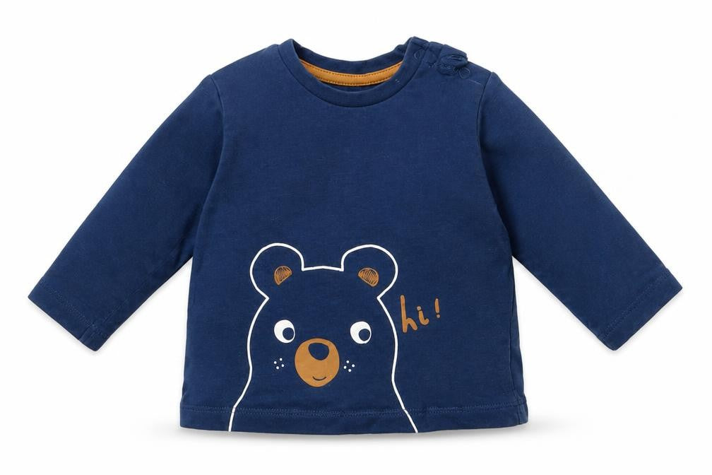 Front view of Matalan girls’ blue basic t-shirt, size 6-9, months