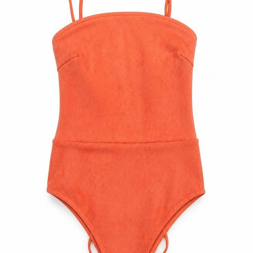 In the Style Womens Orange  Velvet Bodysuit One-Piece Size 10