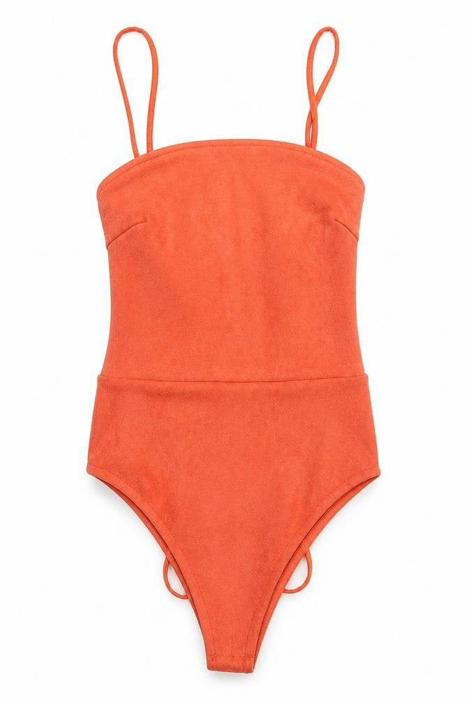 In the Style Womens Orange  Velvet Bodysuit One-Piece Size 10