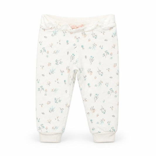 Front view of Primark Baby White Floral Jogger Trousers, size 9-12, Months