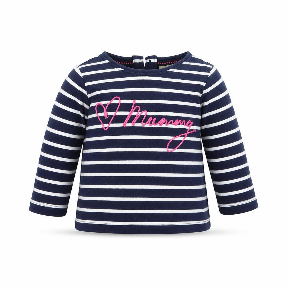 Front view of Next Baby Black Striped Basic T-Shirt, size 3-6, Months